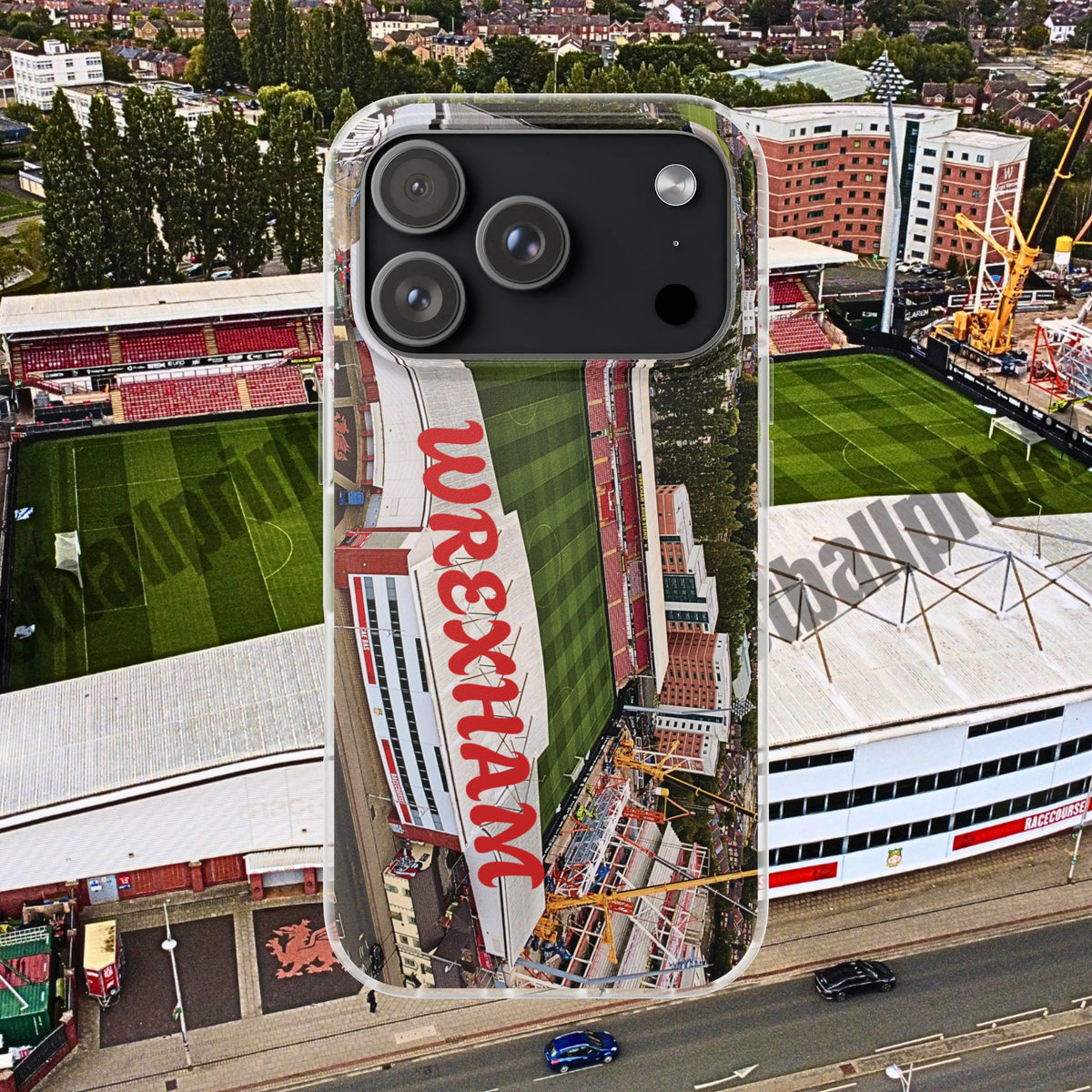 Wrexham Racecourse Stadium Photo Phone Case — Aerial Soccer Field 