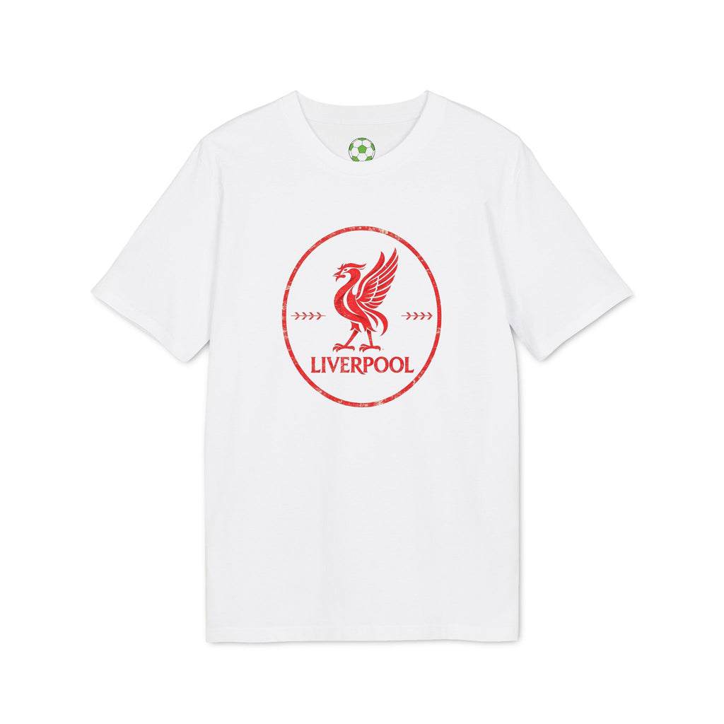 Lifestyle mockup of the Premium Liverpool Retro Crest T-Shirt