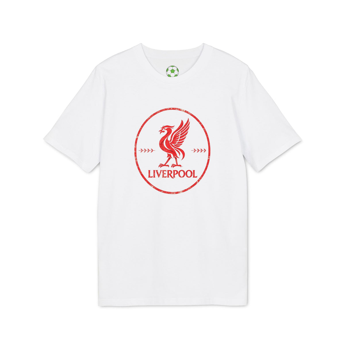 Lifestyle mockup of the Premium Liverpool Retro Crest T-Shirt