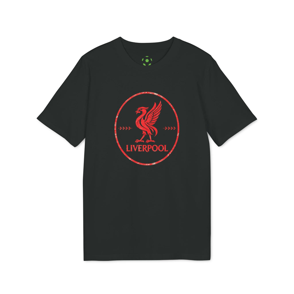 Lifestyle mockup of the Premium Liverpool Retro Crest T-Shirt