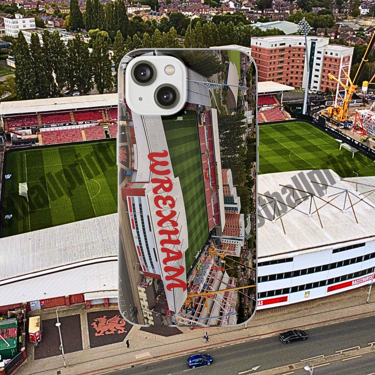 Wrexham Racecourse Stadium Photo Phone Case — Aerial Soccer Field 