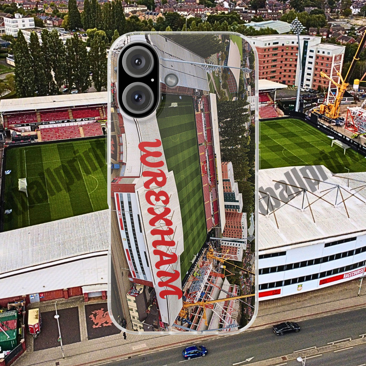 Wrexham Racecourse Stadium Photo Phone Case — Aerial Soccer Field 