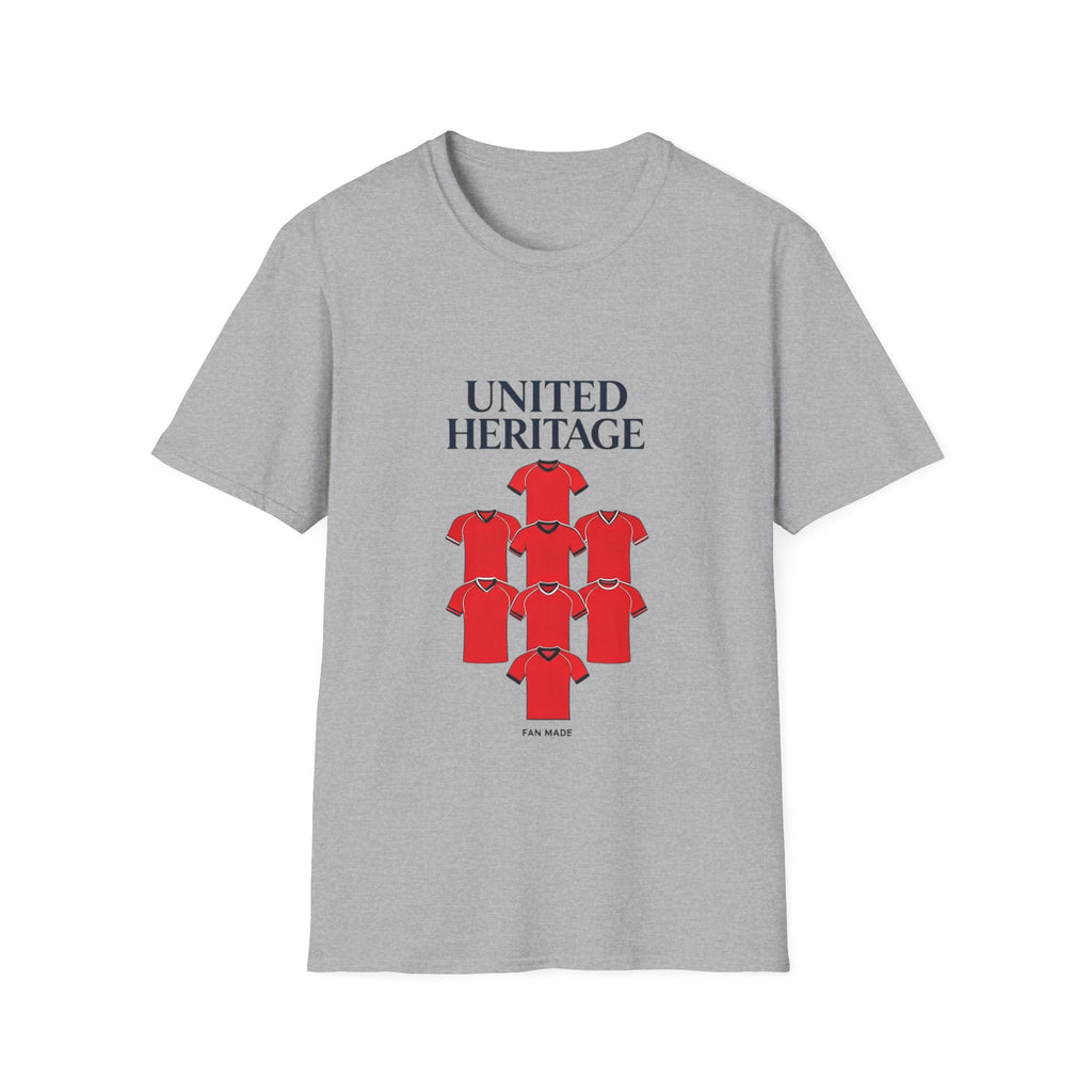 Manchester United Heritage Tee — "UNITED HERITAGE" Red Jersey Graphic 