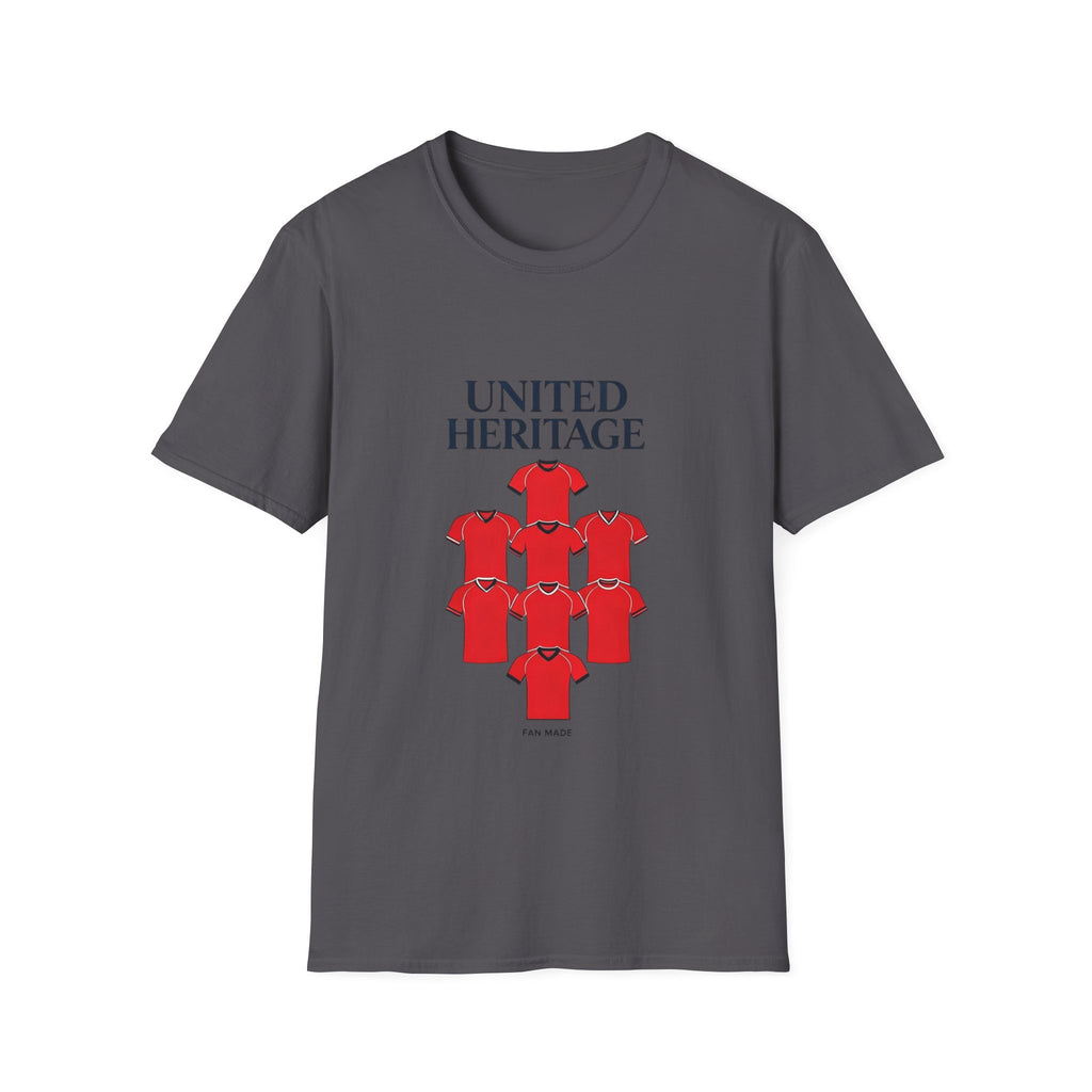 Manchester United Heritage Tee — "UNITED HERITAGE" Red Jersey Graphic 