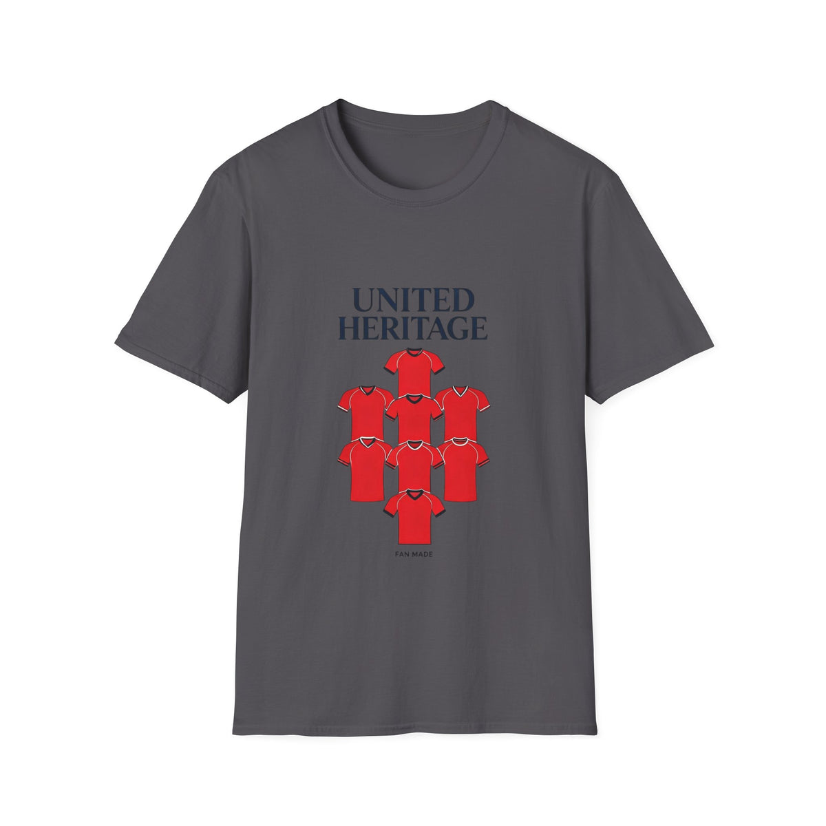 Manchester United Heritage Tee — "UNITED HERITAGE" Red Jersey Graphic 