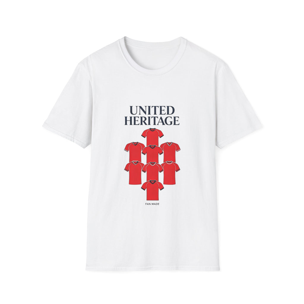 Manchester United Heritage Tee — "UNITED HERITAGE" Red Jersey Graphic 