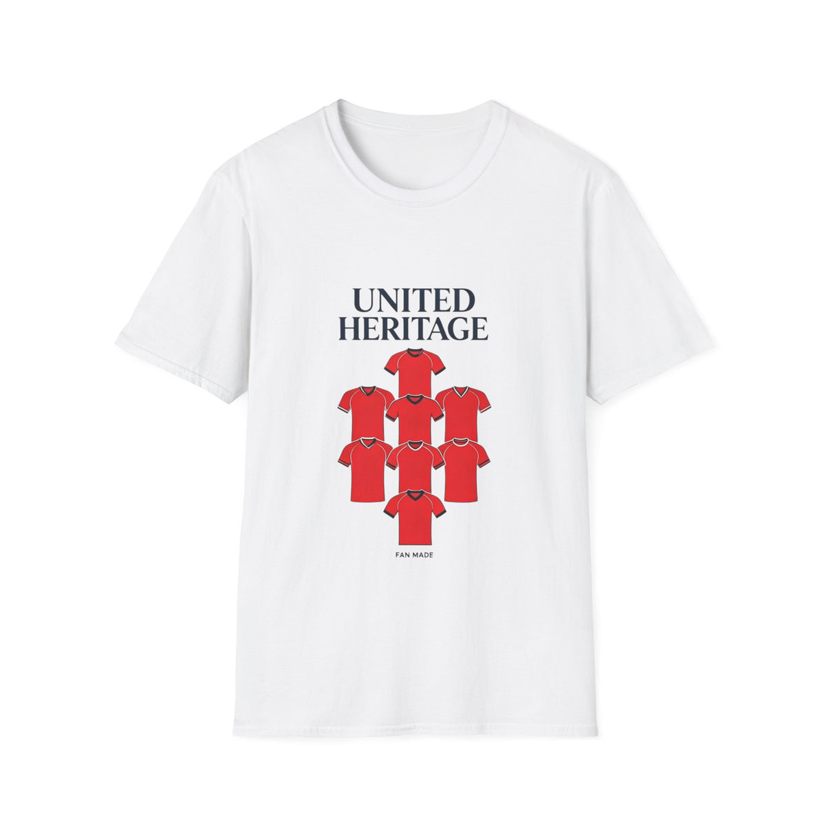 Manchester United Heritage Tee — "UNITED HERITAGE" Red Jersey Graphic 