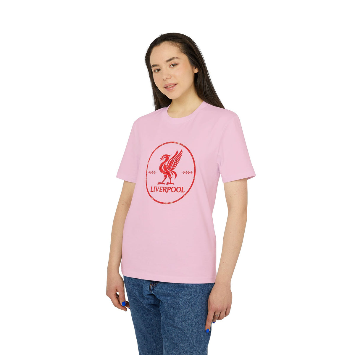 Lifestyle mockup of the Premium Liverpool Retro Crest T-Shirt