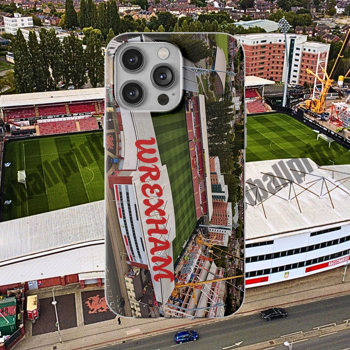 Wrexham Racecourse Stadium Photo Phone Case — Aerial Soccer Field 