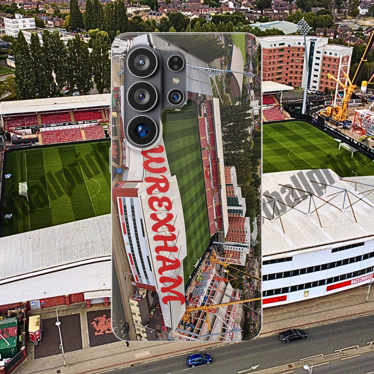 Wrexham Racecourse Stadium Photo Phone Case — Aerial Soccer Field 