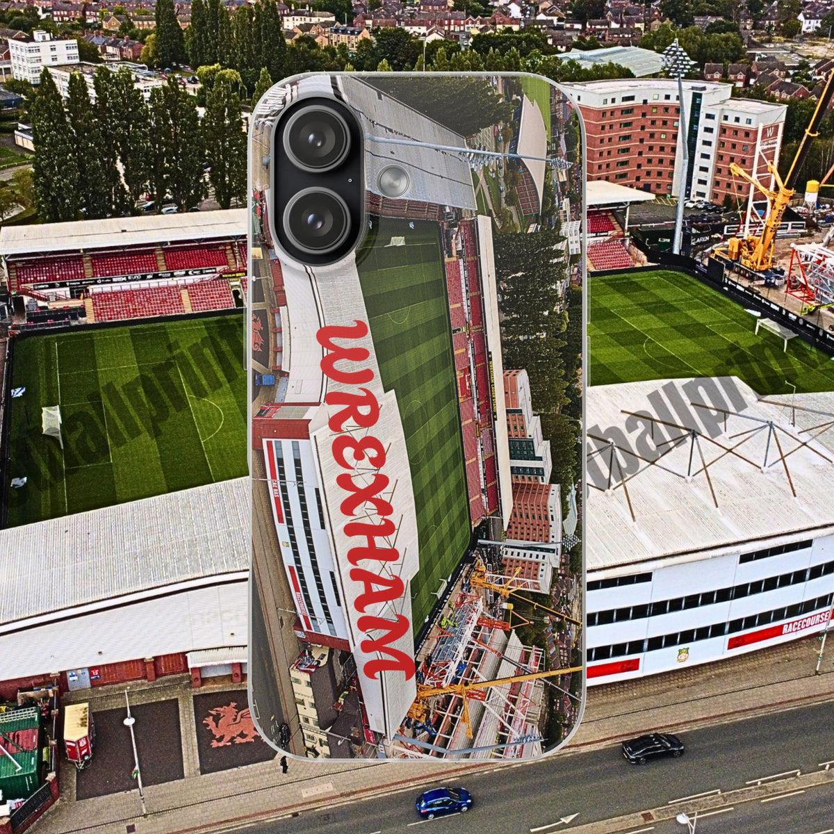 Wrexham Racecourse Stadium Photo Phone Case — Aerial Soccer Field 