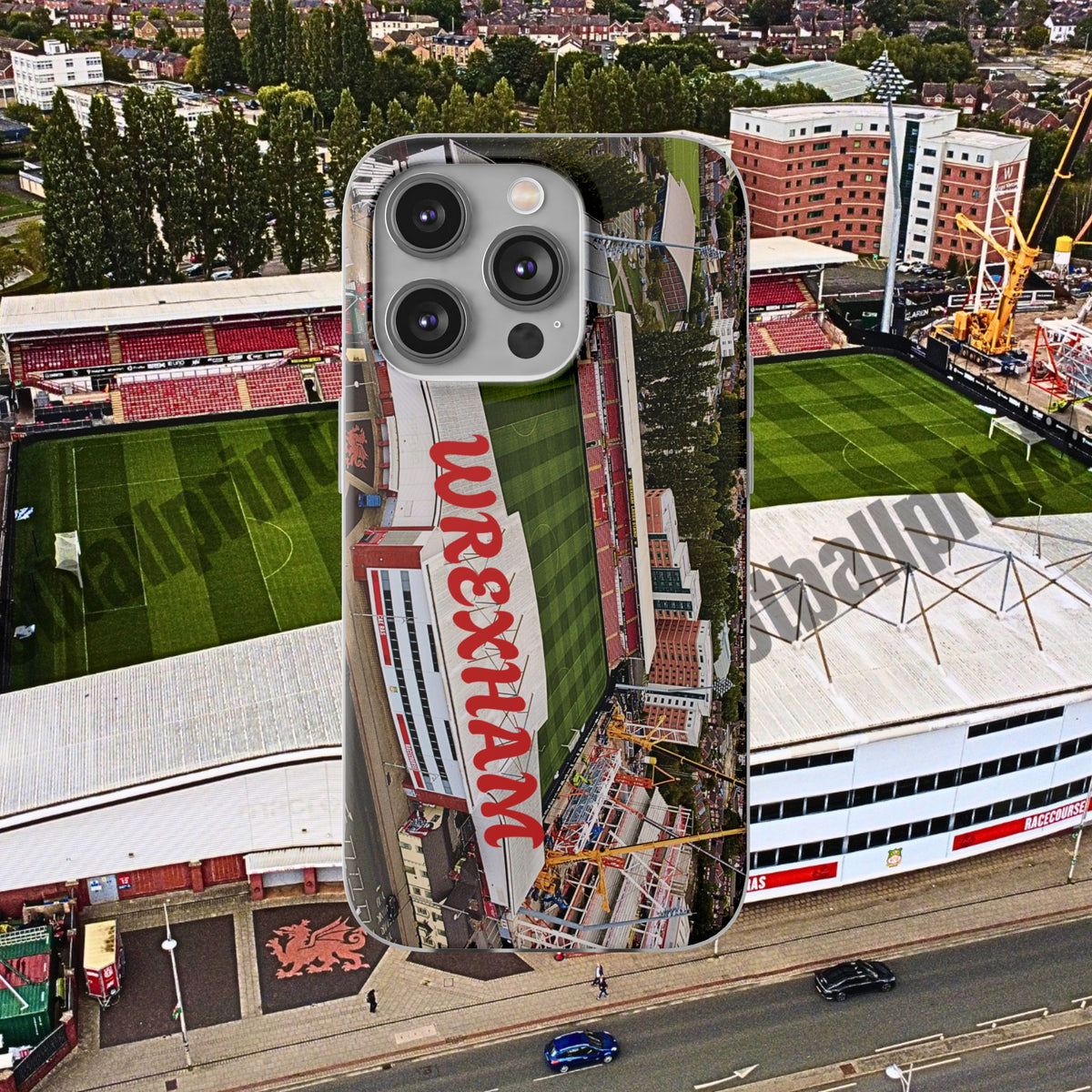 Wrexham Racecourse Stadium Photo Phone Case — Aerial Soccer Field 