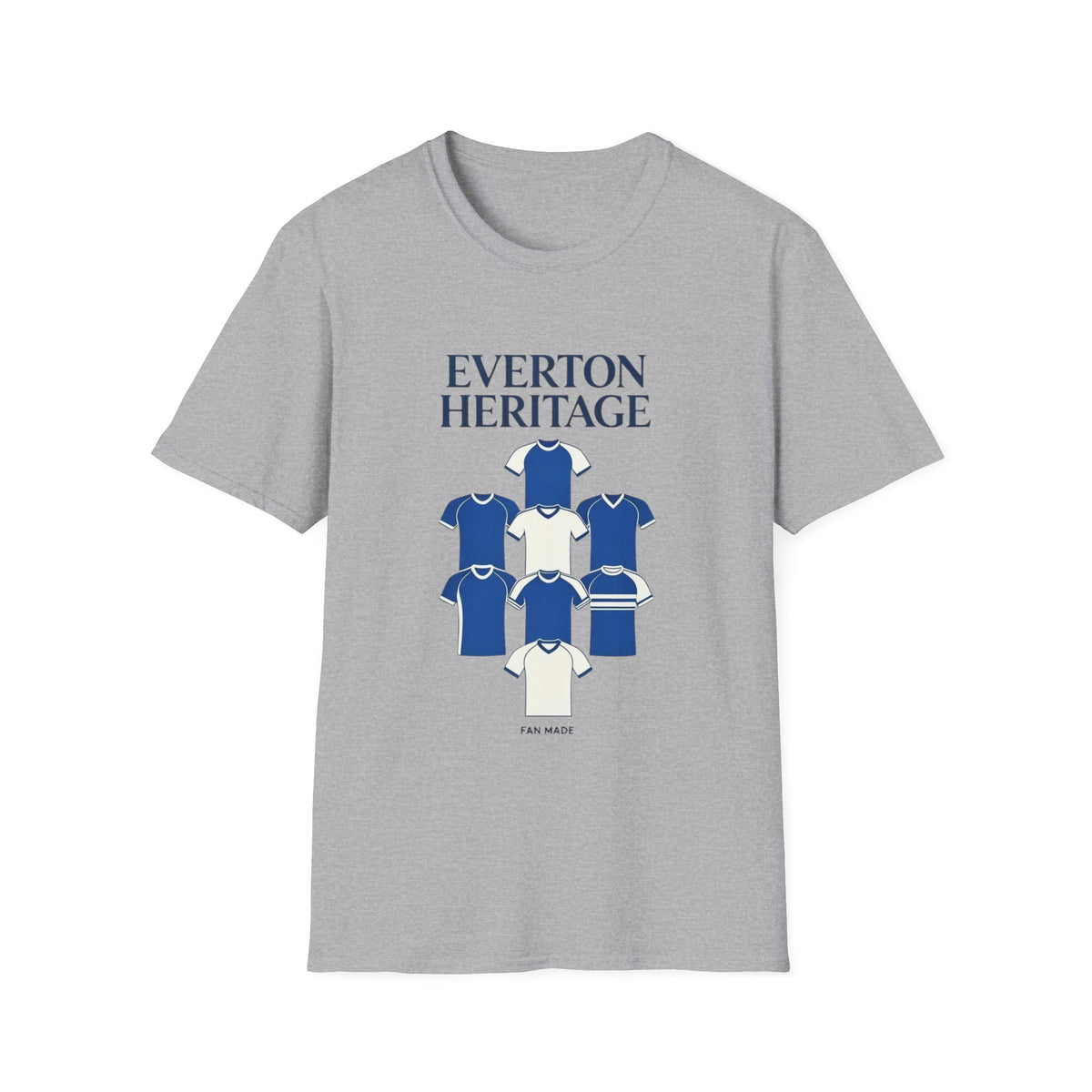 Everton Heritage Retro Football Tee — 'Club Kits' Blue Collage T-Shirt
