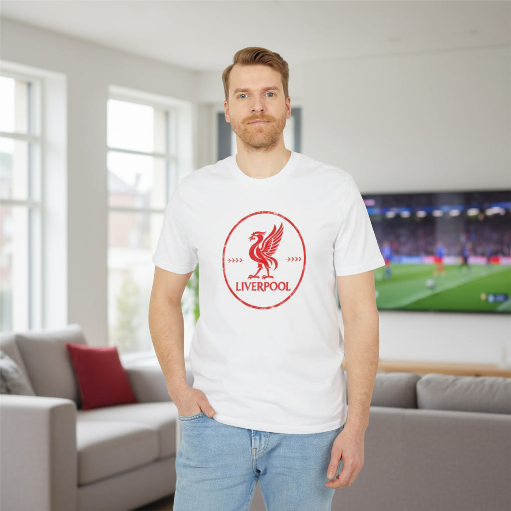 Lifestyle mockup of the Premium Liverpool Retro Crest T-Shirt